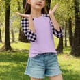 thumbnail image 4 of Ltctricy T Shirts for Girls 3/4 Sleeve Crew Neck Color Block Plaid Tunic Tops Soft Casual Tee Blouses 4-15 Years(Purple,7-8 Years), 4 of 7