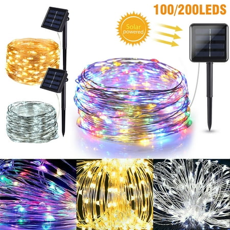 Rotary Gardens Christmas Light Show 66ft/33ft Solar Powered String Lights 200/100LEDs Copper Wire Fairy Christmas Tree Light with 2 Lighting Modes, IP65 Waterproof Outdoor/Indoor Garden Decoration Lights for Holiday, Wedding, Parties ()