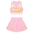 thumbnail image 3 of iiniim Teen Girls Cheer Leader Uniform Sleeveless Letter Print Crop Tops with Skirt Dancewear Light Pink 6, 3 of 7