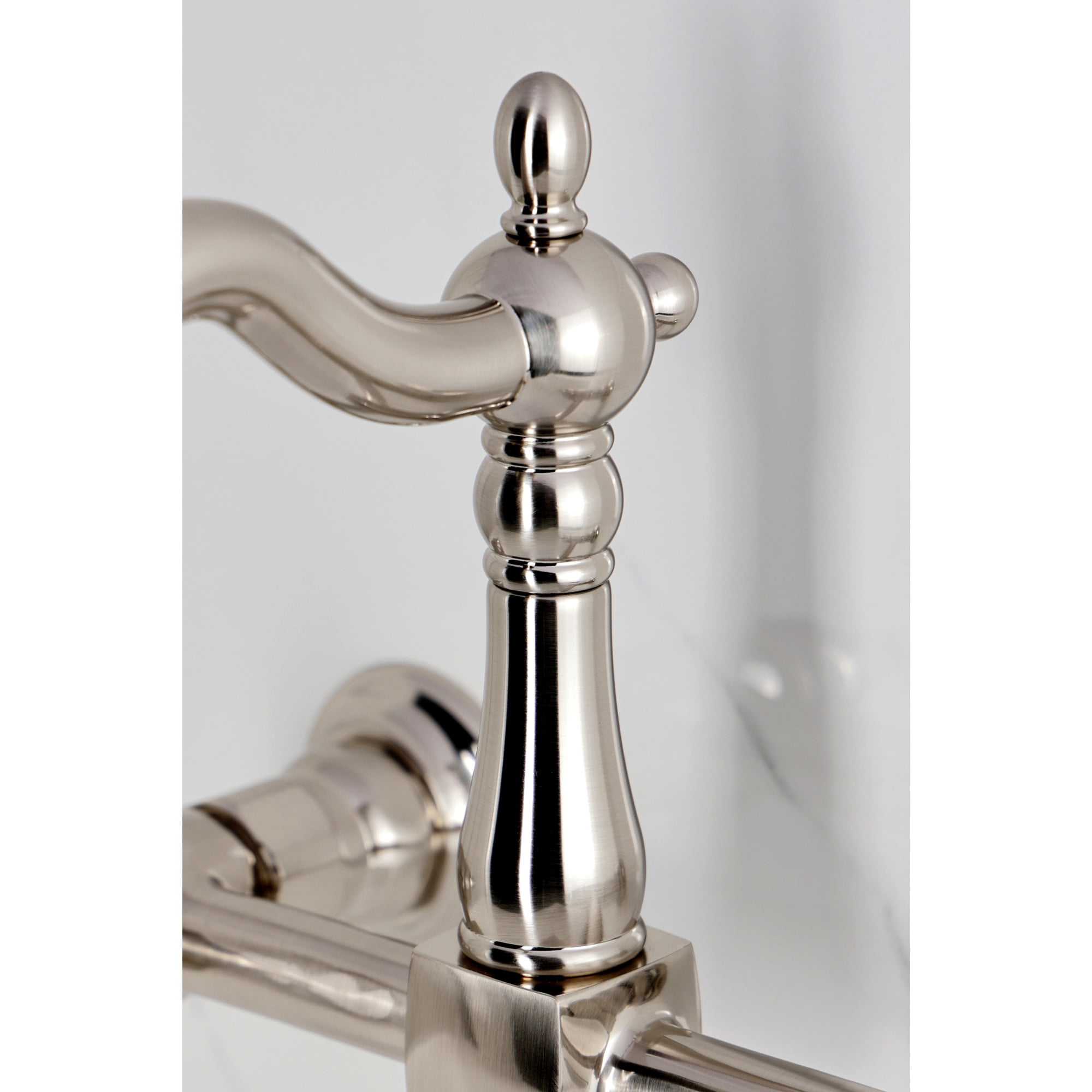 Kingston Brass KS2448AL Heritage Double-Handle Wall-Mount Bridge Kitchen Faucet, Brushed Nickel