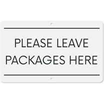 Please Leave Packages Here Sign | Delivery Sign for Drivers | White Aluminum Weatherproof Metal, 6" x 10"