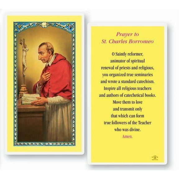 Saint Charles Prayer Laminated Catholic Prayer Holy Card with Prayer on Back, Pack of 25