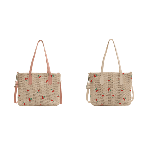 Bolso Mano Cruzado Informal Tejido Paja Cereza para Viajes Al Aire Libre () Rosa