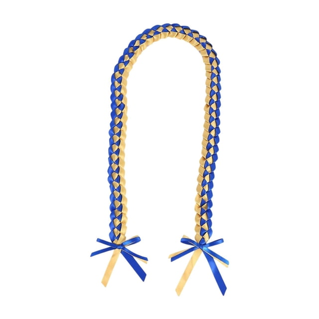 Collar trenzado doble hecho a mano con lei de graduación de 120 cm, regalo de recuerdo de fiesta, clase de Azul dorado