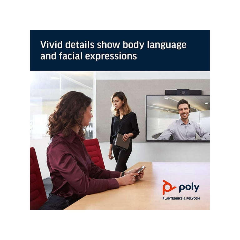 Poly Studio - 4K USB NoiseBlock Conference Rooms Tracking, Medium - for Presenter Camera, & - (Polycom) Autoframing AI, Bar Certified Small Video Teams/Zoom Microphone, Speaker Conference and System 