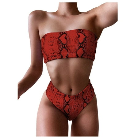 

VKEKIEO Two-Piece Sets Swimsuit Sport Bra Style Lace Red S