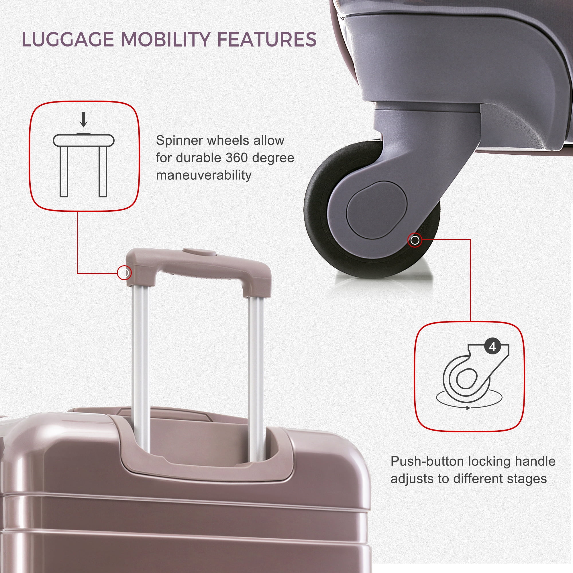 Euroco 3 Piece Luggage Sets,ABS Hardside Suitcase Set with TSA Lock and Spinner Wheels,Lightweight Travel Luggage set (20"/24"/28") for Men Women,Golden