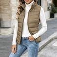 thumbnail image 4 of Mifsaly Puffer Vest Women Warm Sleeveless Quilted Jacket Stand Collar Zip Up Lightweight Fall Winter Travel Daily Layering Casual Outerwear with Pockets Khaki,M, 4 of 6