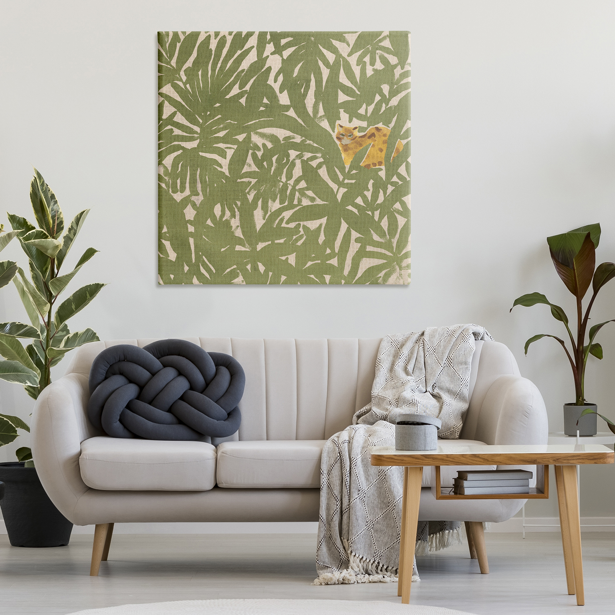 Stupell Industries Hiding Cheetah Palm Plants Botanical & Floral Painting Gallery Wrapped Canvas Art Print Wall Art, 36 x 36