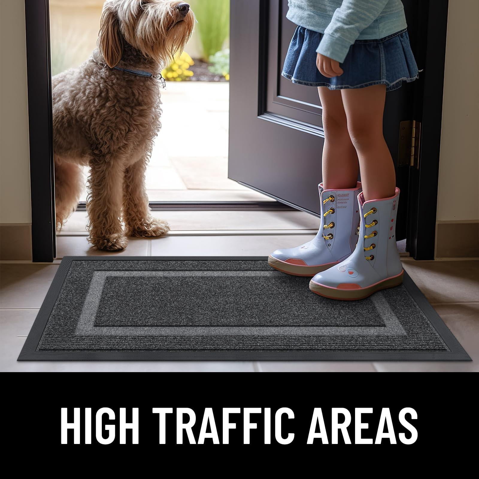 Smiry Door Mats For Inside, Low Profile Dirt Trapper Front Door Rugs, Fade Resistant Doormats For Outdoor Entrance, 36"x24", Grey