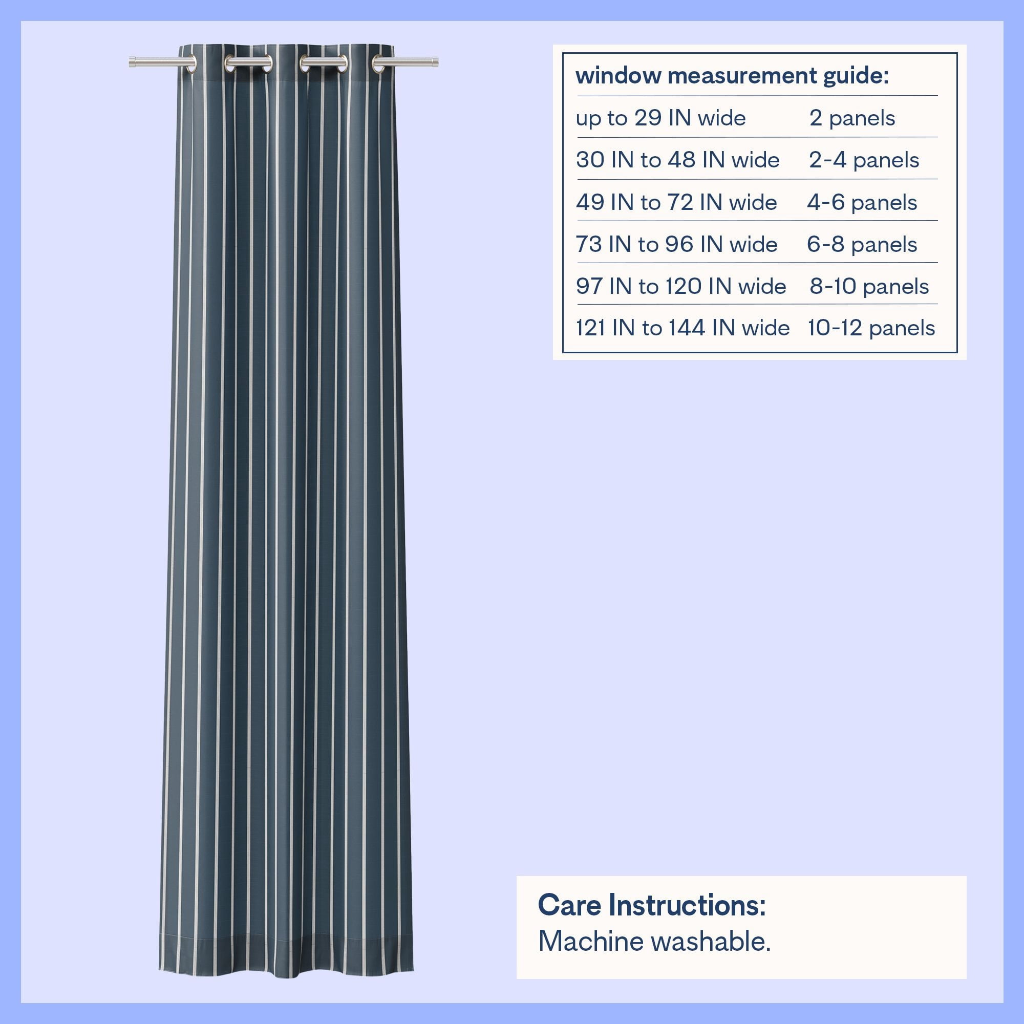 Mainstays Kids Light Filtering Grommet Single Curtain Panel, Blue and White Stripe, 38 in W x 95 in L