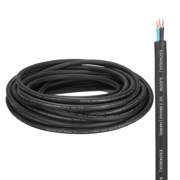 Uxcell SJOOW 12 Gauge 3 Conductor Electrical Wire, 100ft 12 AWG Automotive Wire, Portable Power Cable 300V for Generators, LED Lights, Battery Chargers, Flexible Extension Cord