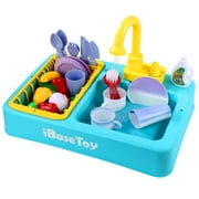 iBaseToy 31pcs Kitchen Sink Toys Color Changing Dishwasher Playing Toys with Running Water Kids Role Play Set