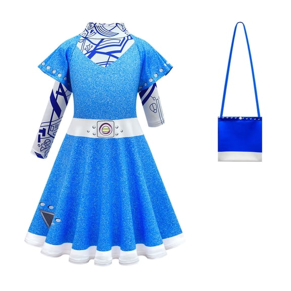 Girls Space Alien Costume Dress Set Kids Halloween Long/Short Sleeve Fancy Dress Outfit