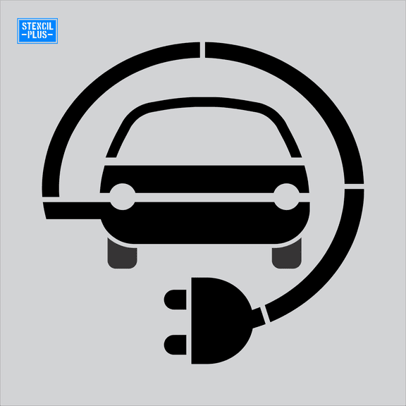42" EV#4 Electric Vehicle Car w/Cord Wrapped Around Parking Lot Pavement Marking stencil Thickness: .060