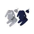 thumbnail image 4 of Aojekbee Baby Boy Fall Outfit Letter Print Long Sleeve Romper with Long Pants and Hat 3 Pcs Set, 4 of 10