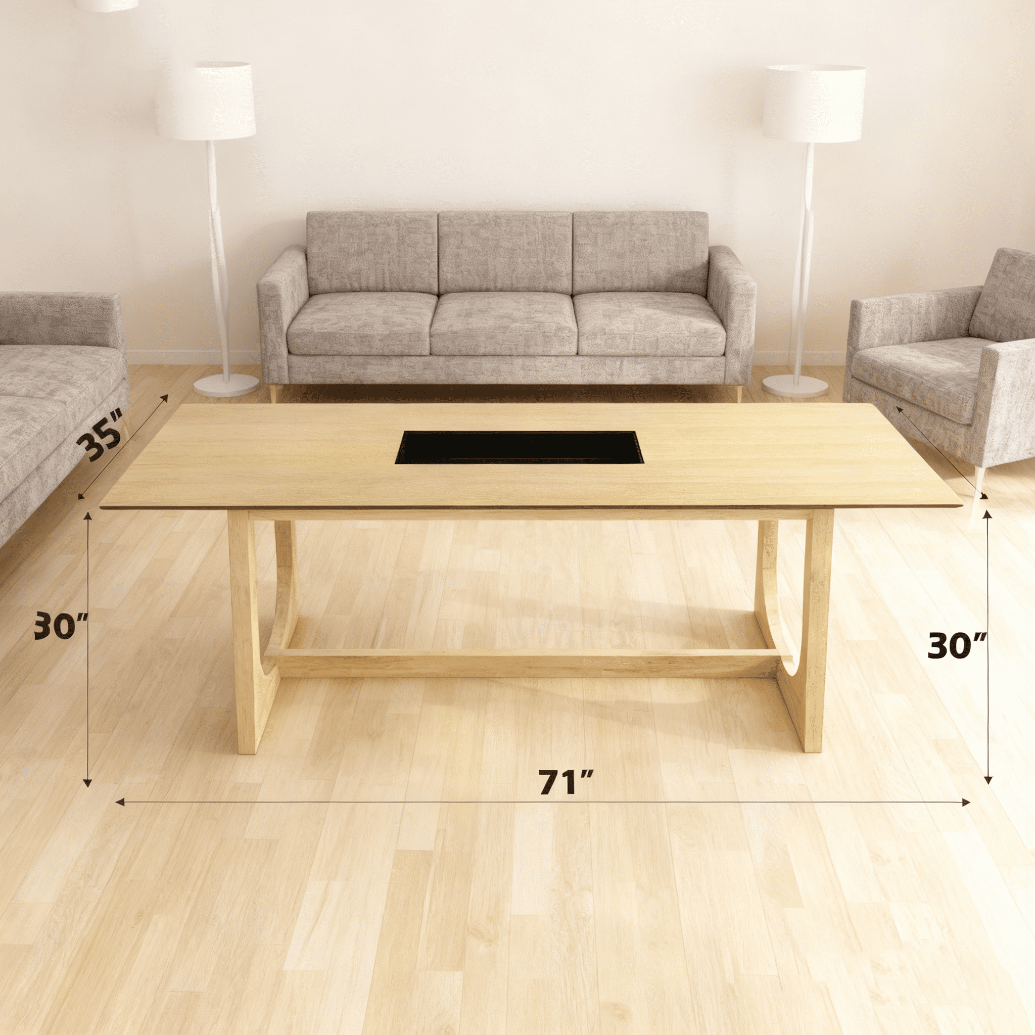 Rectangular Dining Table with Natural Wood Grain Finish, Sturdy Double U Base Synthetic Wood Table for Dining Room and Kitchen