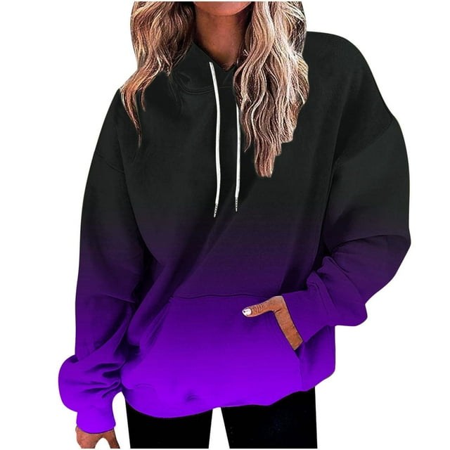 WZXFASHION Women's Long Sleeve Gradient Line Print Hooded Fashion Sweater Clearance zip up sweatshirt
