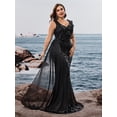 thumbnail image 6 of AURA Women Plus Size V Neck Cocktail Evening Dress Elegant Pleated Sleeve Party Gown, 6 of 8