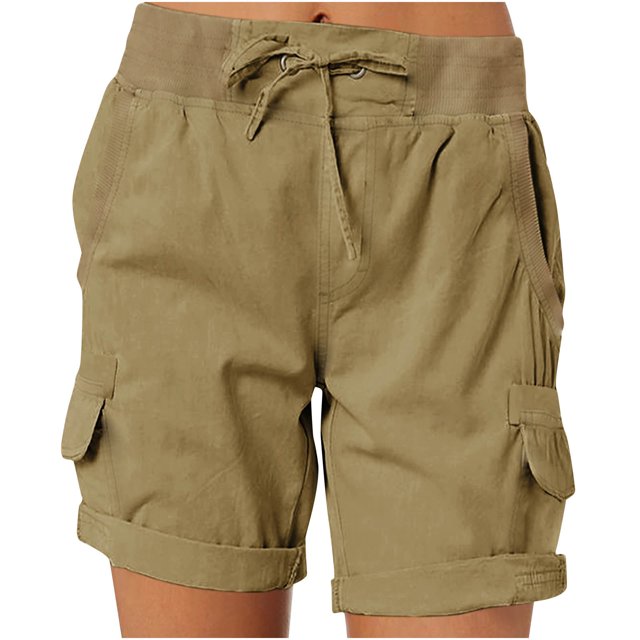 Pantalon Cargo pour Femmes T2k Shorts Mode Urbaine Taille Haute Ourlet Roulé Shorts Grande Taille avec Multiples Poches