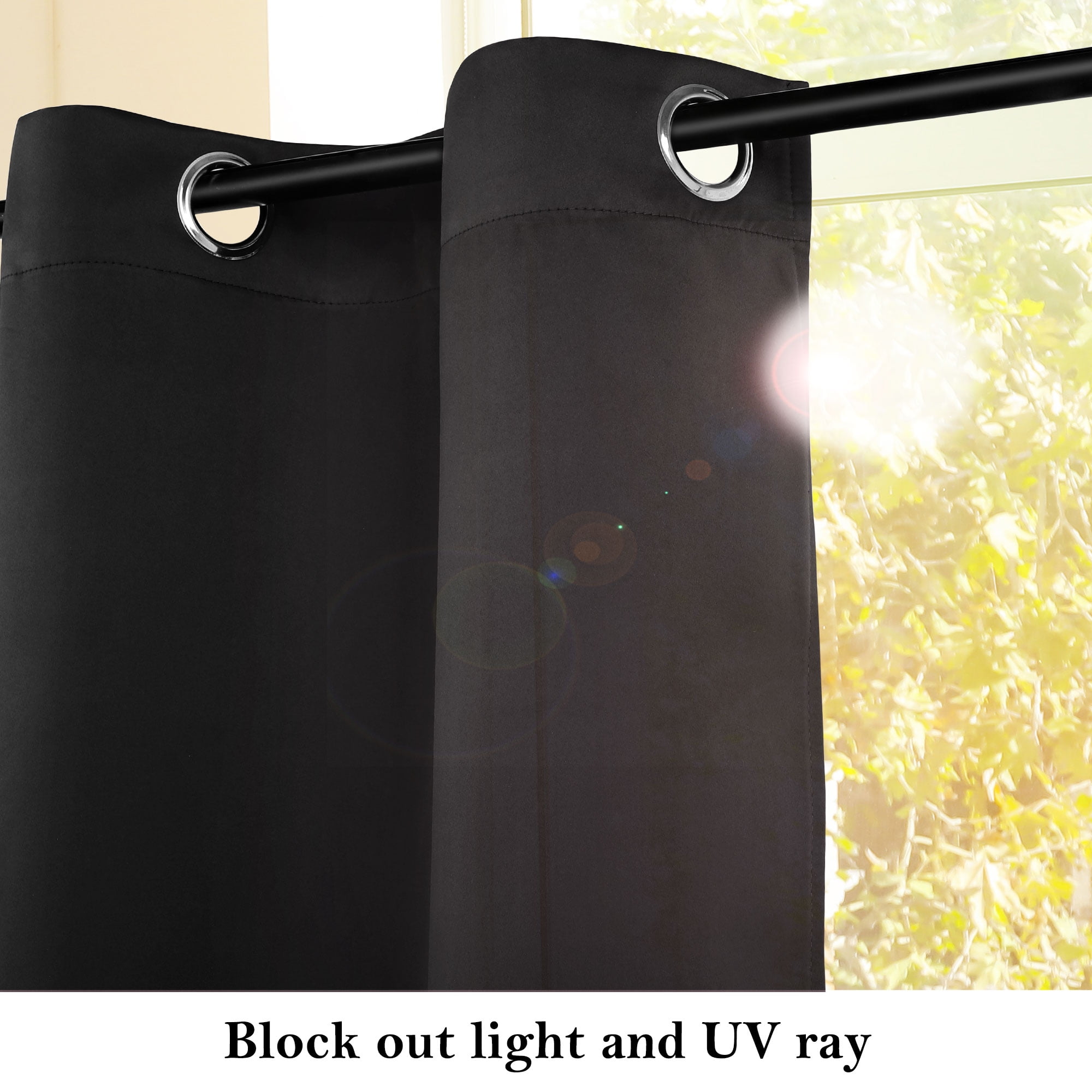 Unique Bargains Blackout Window Curtains Kitchen Panels Set of 2 Black 52" x 36"