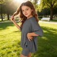 thumbnail image 6 of YunPes Girls Summer Casual Athletic Set Oversized Side Split Shirts and Biker Shorts Tight-fitting Shorts 2-Piece Outfits, 6 of 6