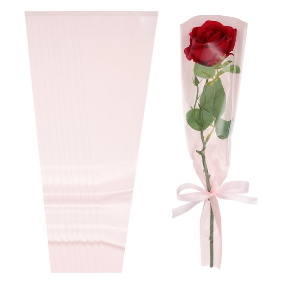 Uxcell 100 Pack Flower Wrapping Bag, Light Pink Floral Packing Sleeves