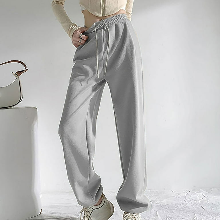 Crunowin Women s Straight Tube Sweatpants Gym Trousers Wide Leg Loose Fit Long Pants Gray XL Walmart