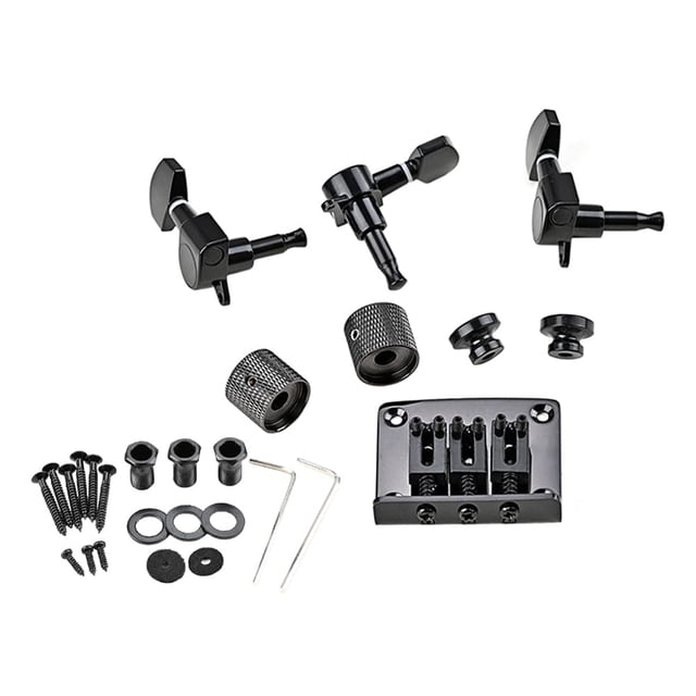 3-String Hard-Tail Adjustable Bridge Guitar Parts with 1R2L Strings Knobs Backs Compatible for Cigar Box Guitar