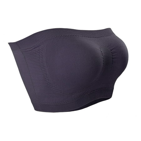Yyeselk Bandeau Bras for Women Seamless Wireless Padded Strapless Bra Push Up Comfort No Underwire Breathable Tube Top Bra Underwear Gray M