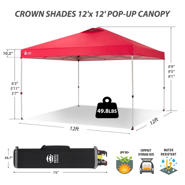 CROWN SHADES 12x12 Pop Up Canopy Outside Canopy Patented One Push