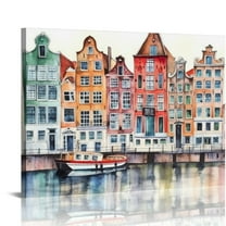 Nawypu Amsterdam Art Print Amsterdam Landscape Wall Art Watercolor Painting 20x16 inch