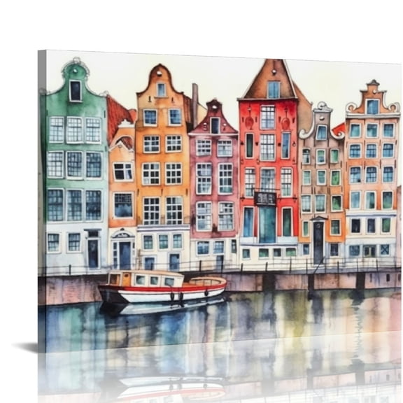 Nawypu Amsterdam Art Print Amsterdam Landscape Wall Art Watercolor Painting 20x16 inch