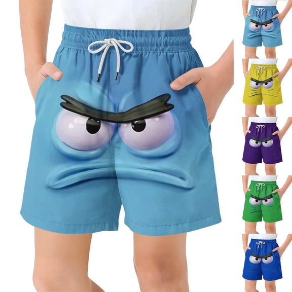 Eltusu Boys Board Shorts, Elastic Waistband Summer Funny Loose Fit Swim Trunks with Pockets Sky Blue Size 8T