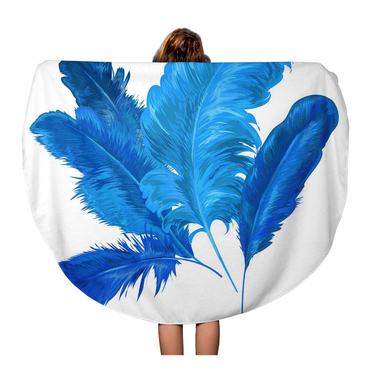 KDAGR 60 inch Round Beach Towel Blanket Colorful Ostrich Feather