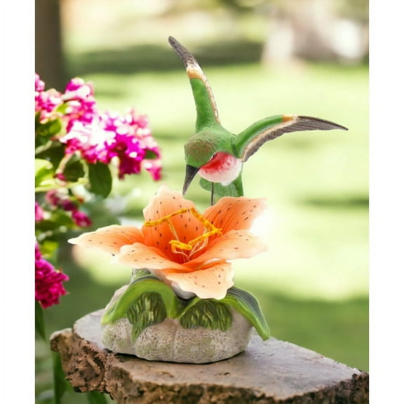 Ceramic Hummingbird Figurine 5in Lily Flower Gift for Nature
