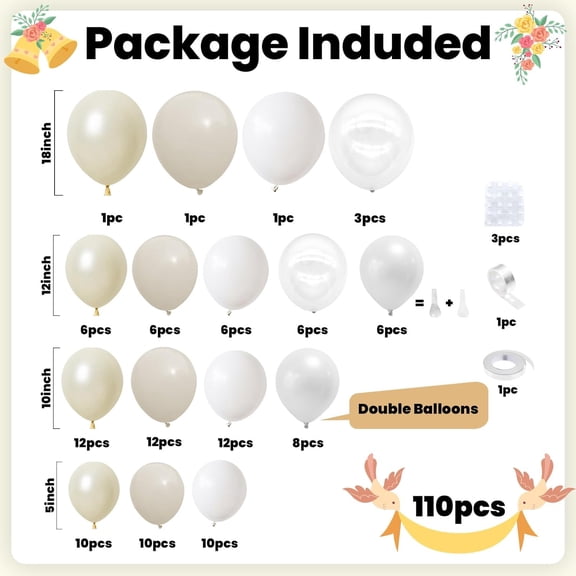 SHILIU-Pearl White Balloon Arch Kit, Double Stuffed Pearl Ivory White Balloon Garland Kit with Clear Balloons for Baby Shower Anniversary Retirement Bridal Shower Wedding Birthday Party Decorations