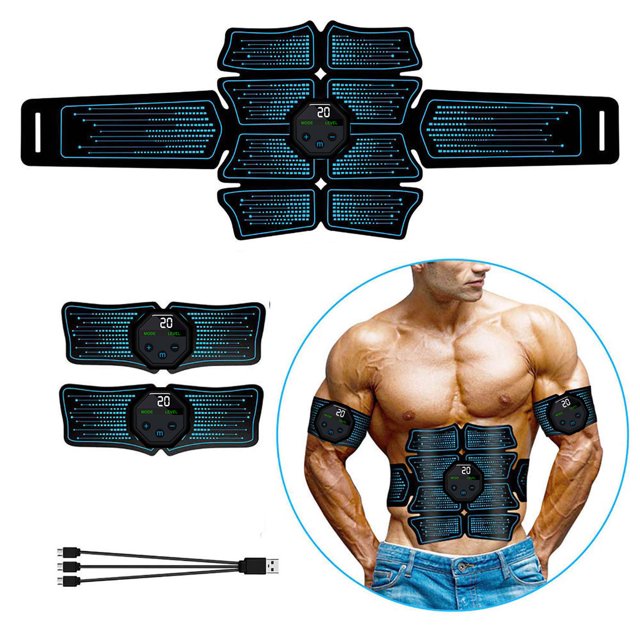 Amdohai Abs Abdominal Toner Abs Muscle Trainer Belt 10 Modes 20 Levels Intensity Built-in Battery with LCD Screen USB Charging Cable Home Fitness Equipment(1 Abdominal Belt + 2 Arm Belts)