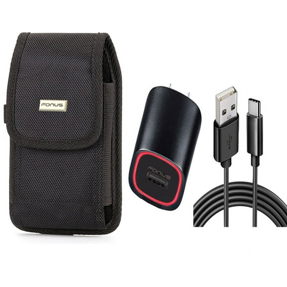 Home Charger & Case Belt Clip for iPhone 15 Pro - Fast 18W USB Cable 6ft TYpe-C Power and Rugged Holster Canvas Cover B2J for iPhone 15 Pro (6.1")