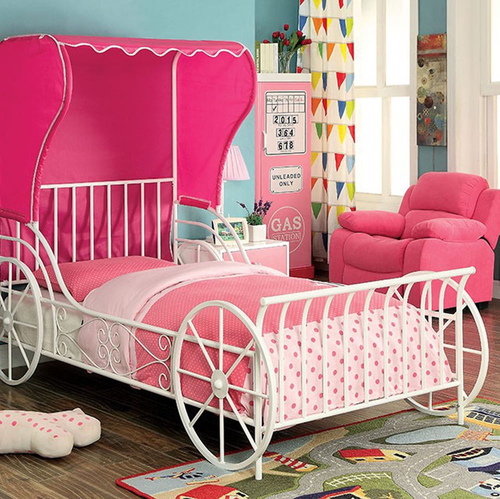 Twin Size Metal Carriage Bed With Pink, Twin Carriage Bed Canopy