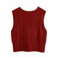 thumbnail image 2 of Women V-Neck Sweater Pullover Cable Knit Vest Solid Color Sleeveless Vest Pullover, 2 of 5