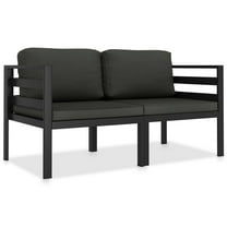 Shina 2pc Modular Outdoor Sofa Set, Black Aluminum, Polyester Fabric
