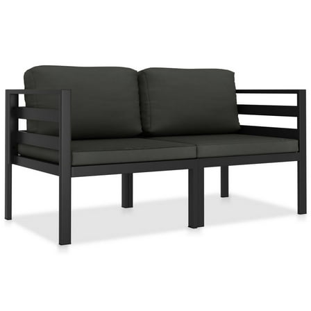 Shina 2pc Modular Outdoor Sofa Set, Black Aluminum, Polyester Fabric