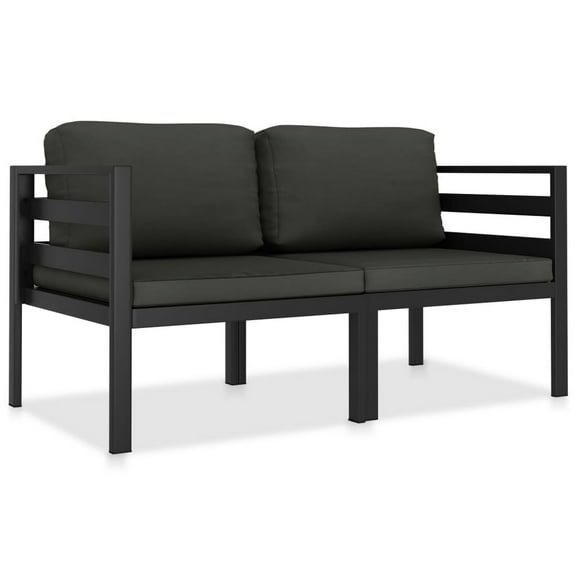 Shina 2pc Modular Outdoor Sofa Set, Black Aluminum, Polyester Fabric