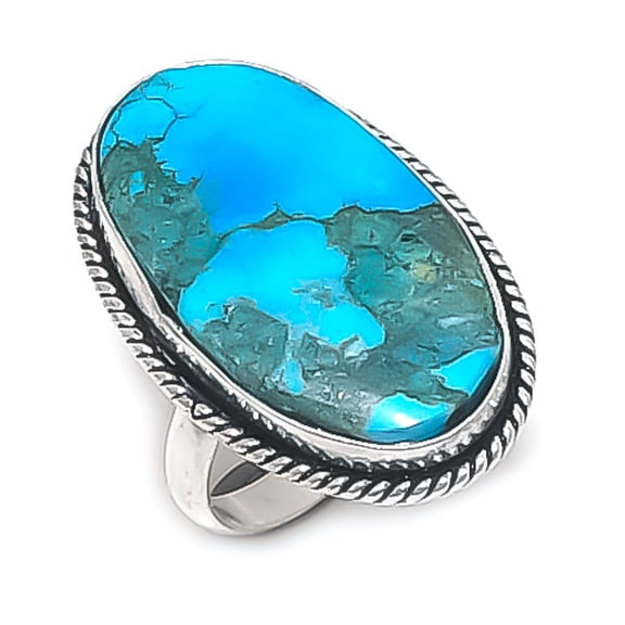Natural Tibetan Turquoise Gemstone 925 Sterling Silver Jewelry Ring Size 9