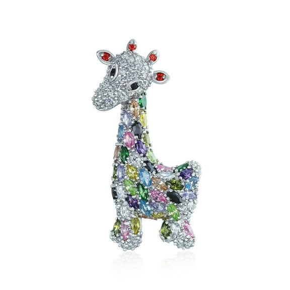 Bling Jewelry Womens Giraffe Zoo Animal Brooche Pin with Colorful CZ Pave and Silver Tone Finish