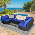 thumbnail image 5 of Royalcraft 6 Pieces PE Black Patio Outdoor Furnitures Set,Patio Sofa Sets Outdoor Rattan Conversation Furniture Set with Dark Blue Cushions, 5 of 8