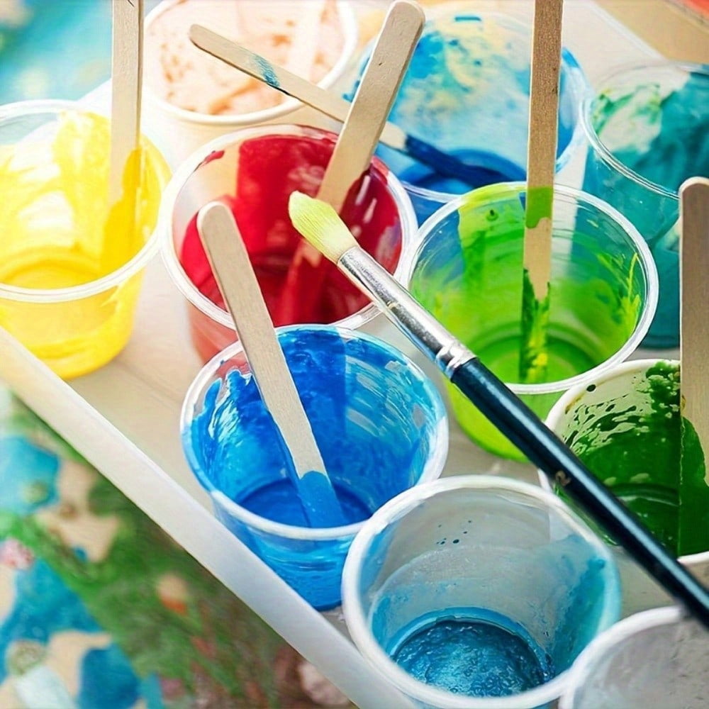 150Pcs Plastic Measuring Cups Set, 25Pcs 60ml/2oz and 25Pcs 30ml/1oz, Graduated Scale Cups with 100 Stir Sticks for Mixing Paint, Stains, Epoxy Resin