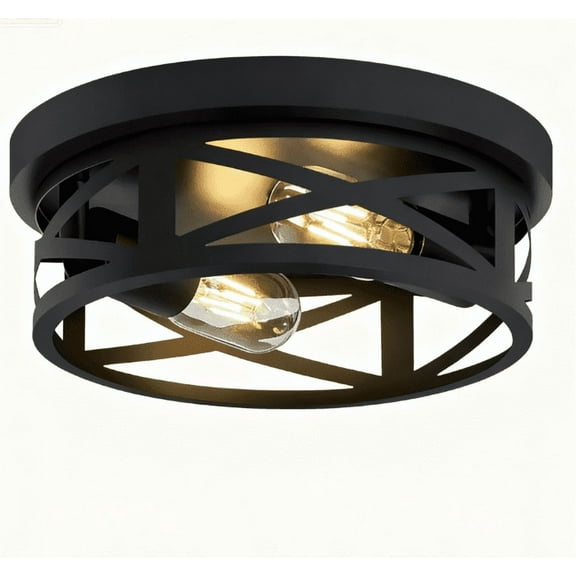 Black Flush Mount Ceiling Light,Industrial Farmhouse Metal Cage Black Light Fixtures Ceiling Mount for Kitchen Entryway Hallway E26 Base (10.63in)
