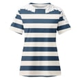 thumbnail image 4 of Women's Lace Patchwork Striped Tops Short Sleeve Round Neck Tunic T-Shirts Summer Casual Tops Pullover Tee Shirts Navy,XL, 4 of 6